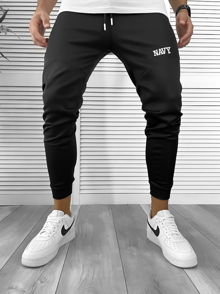 Pantaloni de trening negri silon conici 12376 45-3