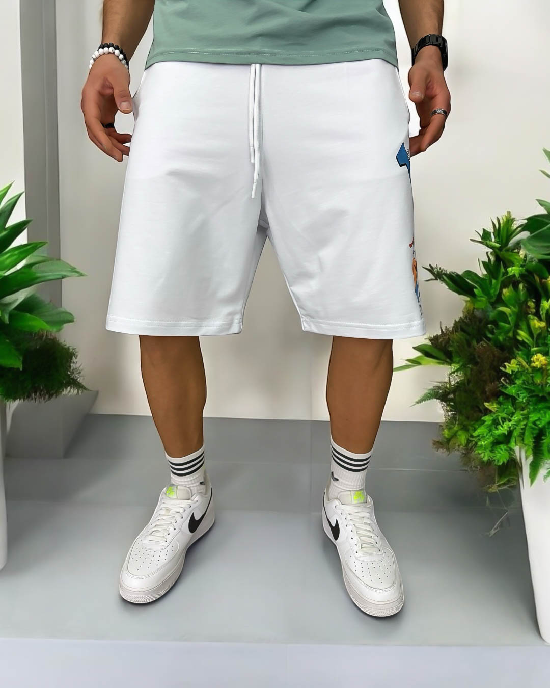 Pantaloni de trening scurti albi cu imprimeu Y240 O3-2.1