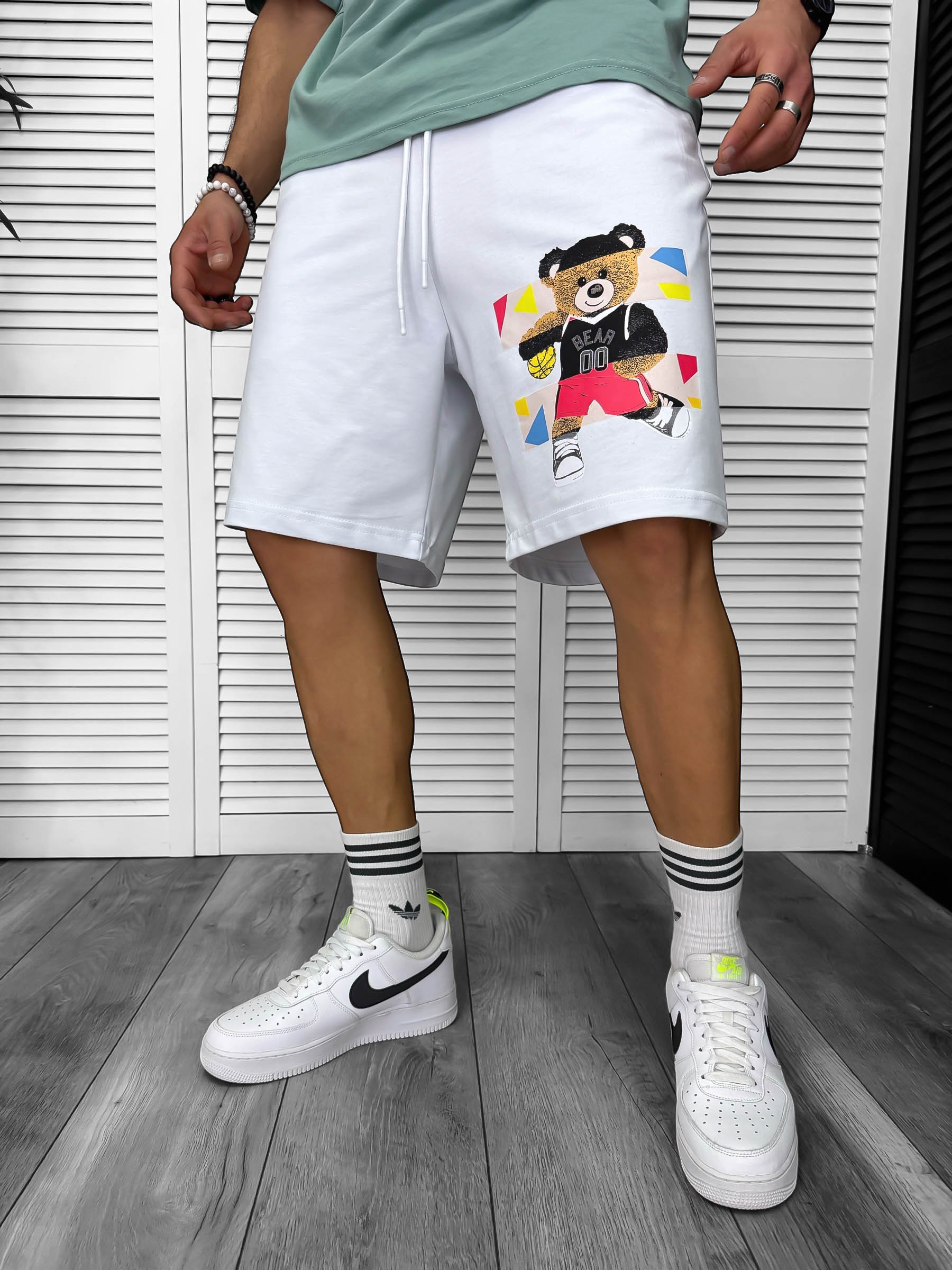 Pantaloni de trening scurti albi cu imprimeu Y247 O3-1.2