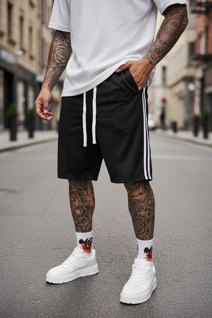 Pantaloni de trening scurti negri P100 129-2