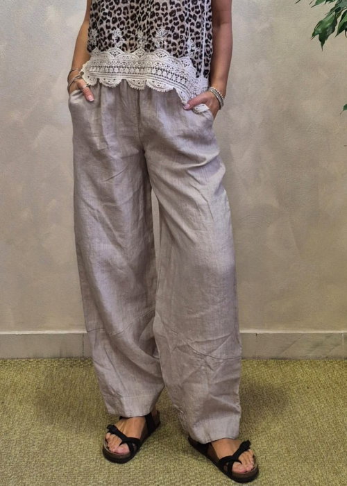 Pantaloni din in cu croiala lejera , confort si eleganta naturala , bej