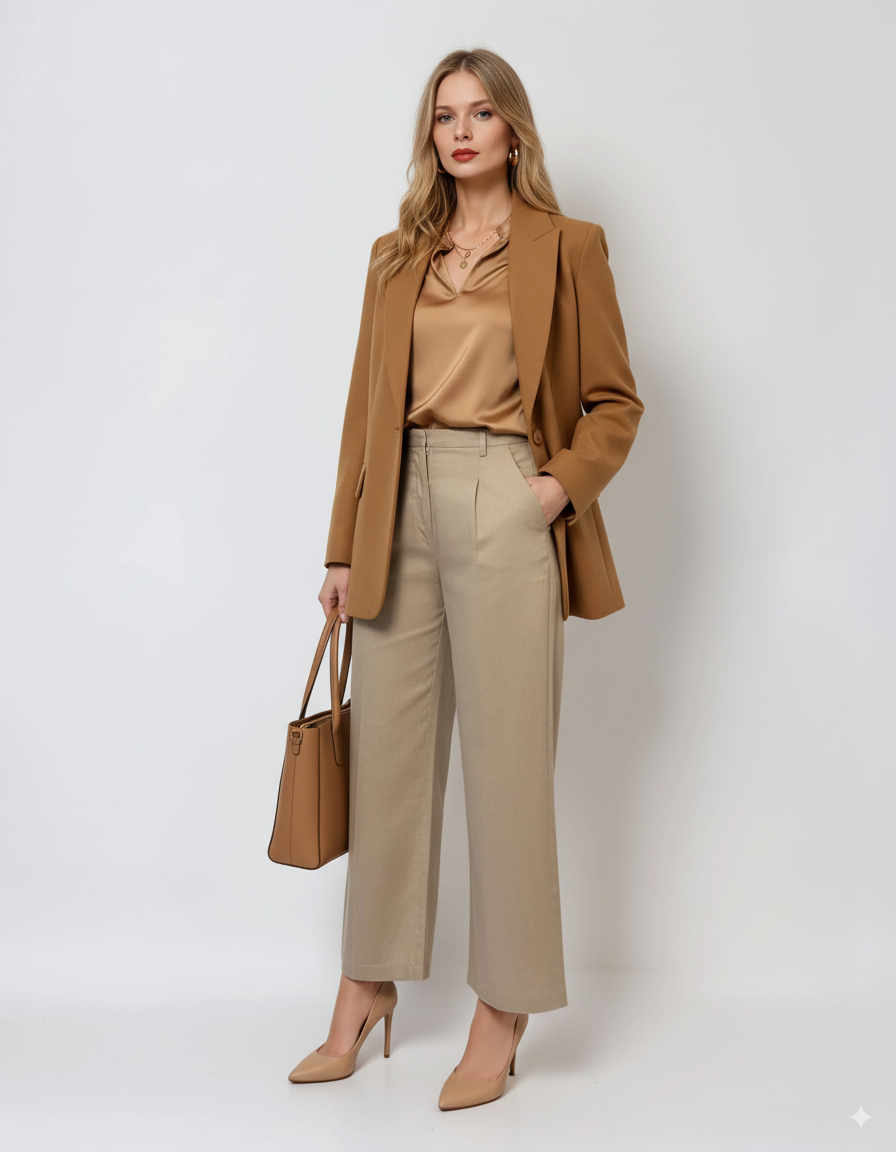 Pantaloni evazați cu fermoar și buzunare beige - XL