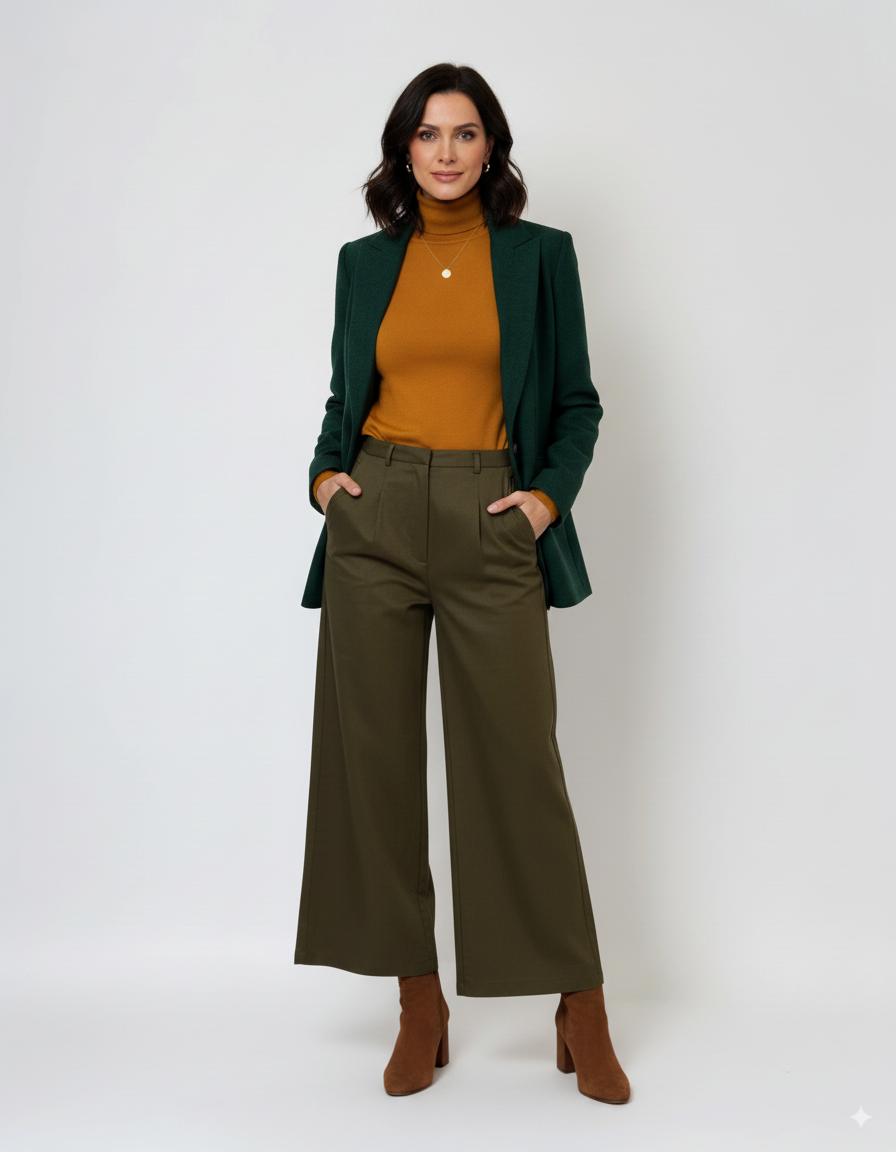 Pantaloni evazați cu fermoar și buzunare kaki - XS