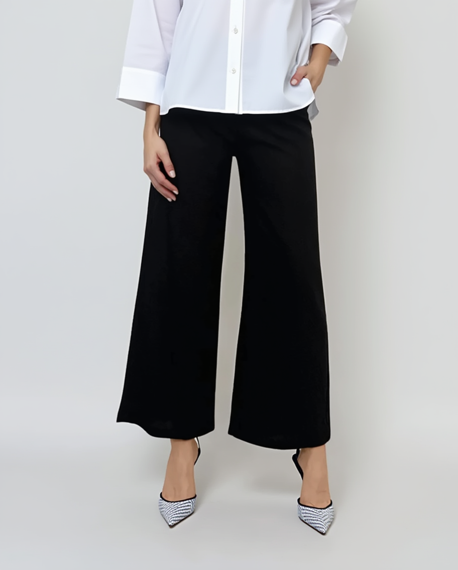 Pantaloni evazați cu fermoar și buzunare negru - XL