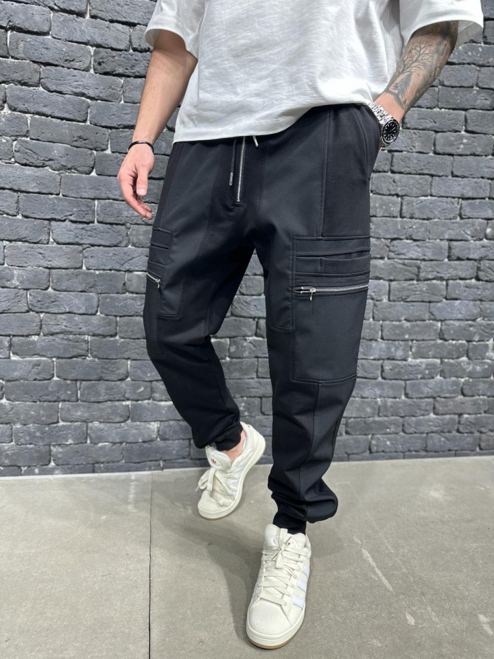 PANTALONI HOINAR CU TUR TRACK ZIPPERS BLACK BGAS1116(054) (MĂRIME: XL)