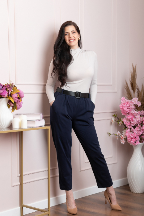 Pantaloni Jessie bleumarin cu croi lejer si talie elastica