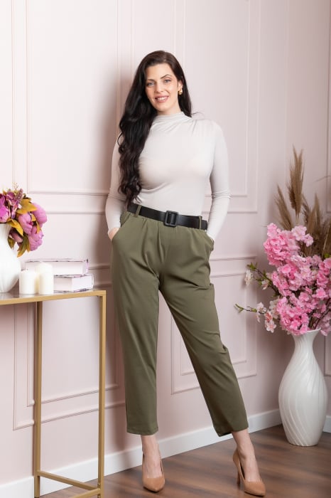 Pantaloni Jessie kaki cu croi lejer si talie elastica