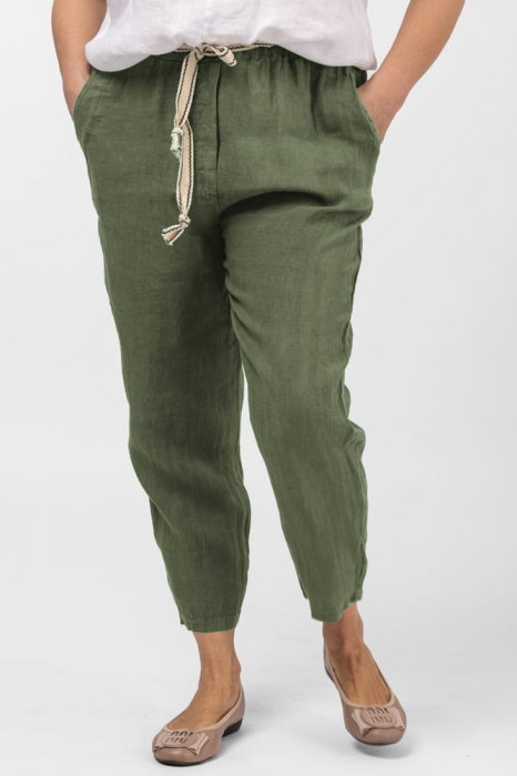 Pantaloni kaki din in, pana, cu snur alb