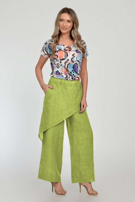 Pantaloni lejeri din in cu croi petrecut, verde