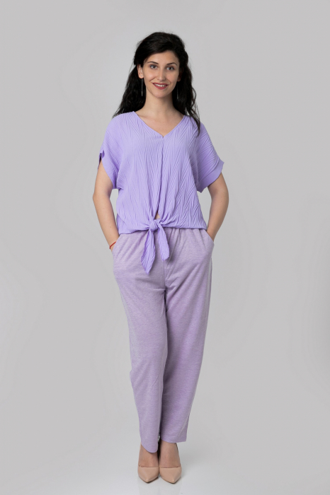 Pantaloni lila casual cu buzunare