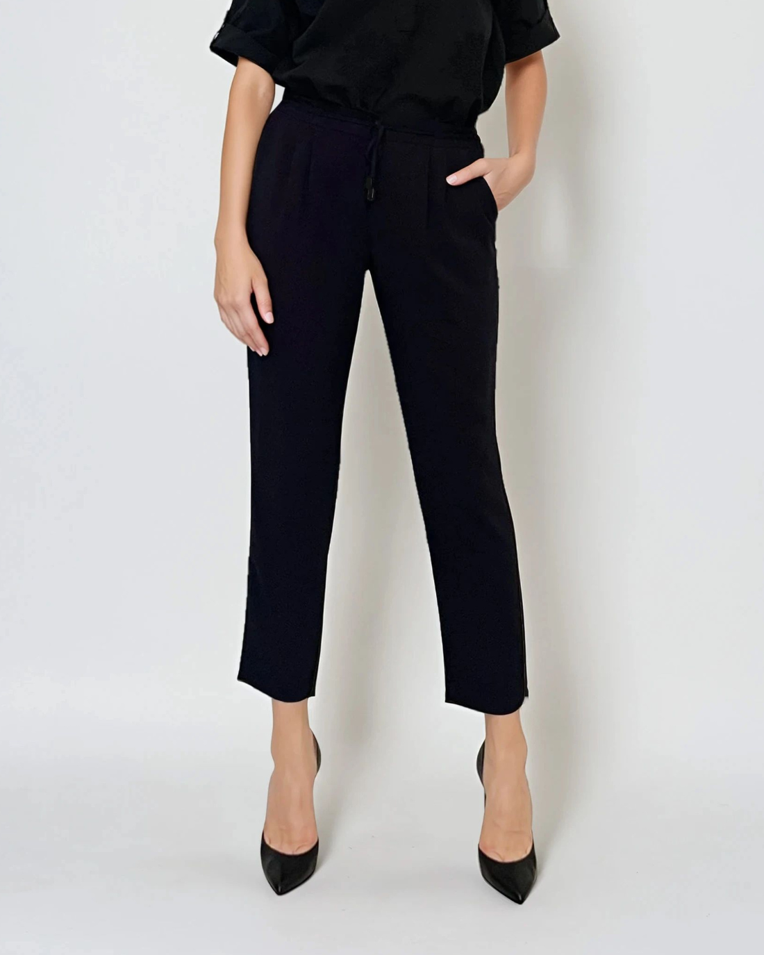 Pantaloni lungi conici din bumbac cu buzunare bleumarin - 36