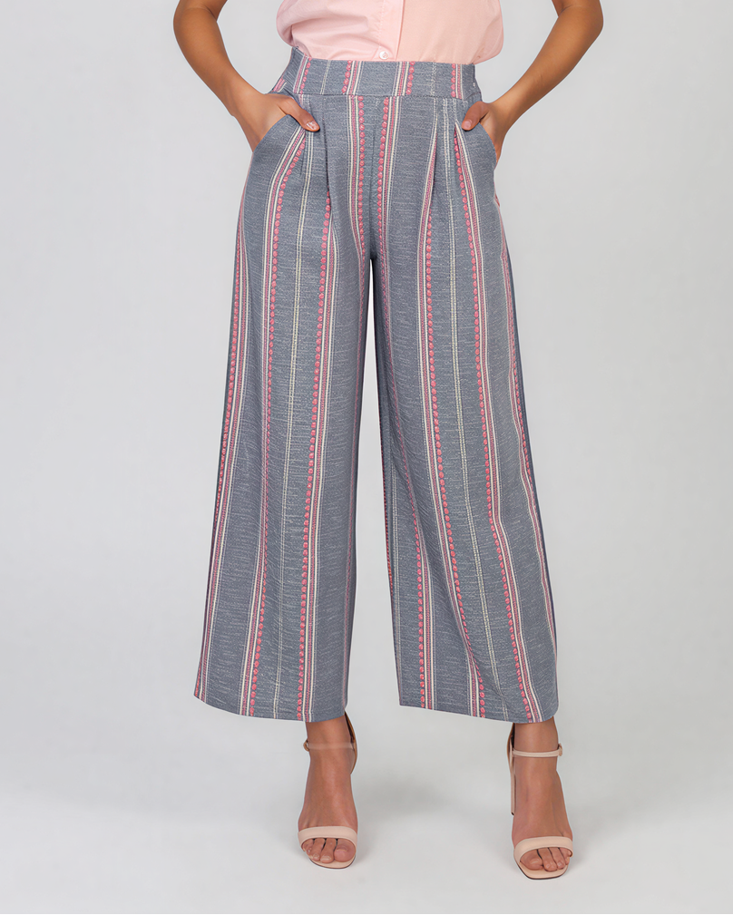 Pantaloni lungi din bumbac cu motive tradiționale roz - Unica S-L