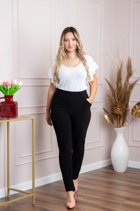 Pantaloni negri elastici cu buzunare functionale