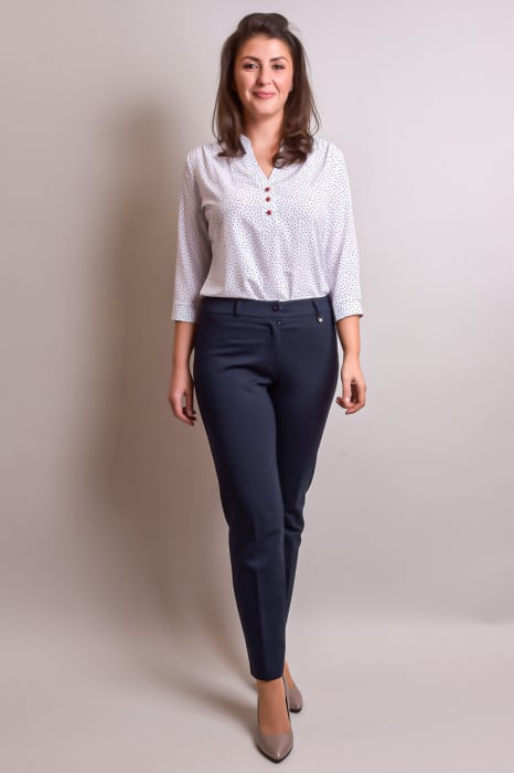 Pantaloni office bleumarin cu talie inalta