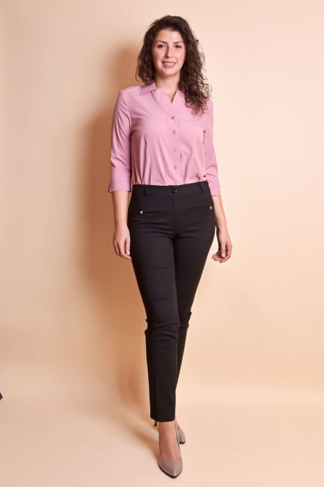 Pantaloni office negri cu fermoare aplicate