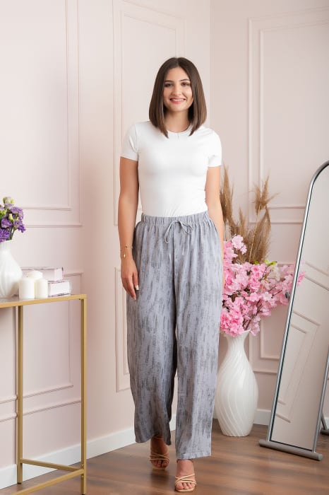Pantaloni palazzo Vanessa cu imprimeu abstract - Gri
