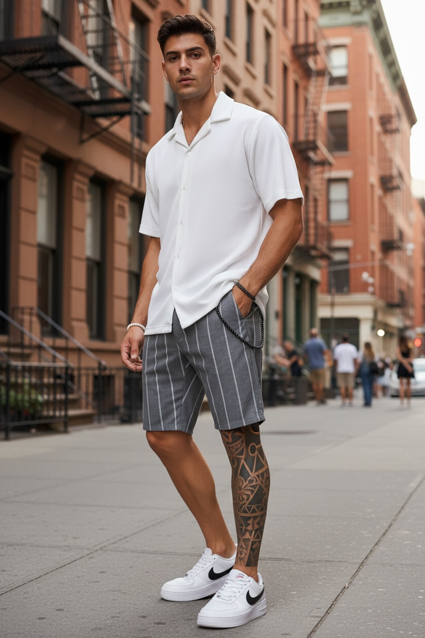 Pantaloni scurti casual gri cu dungi 13165 D6-4.2