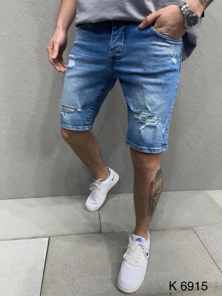 PANTALONI SCURTI CASUAL RUPTI BLUE PSAS93(6915) (MĂRIME: 30)