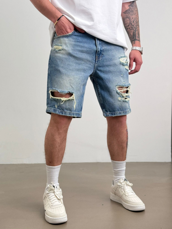 PANTALONI SCURTI DESTROYED DIRTY-BLUE PSAS196(9398/T8208) (MĂRIME: 31)
