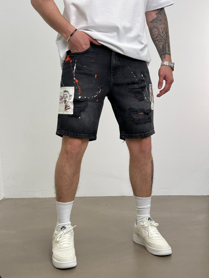 PANTALONI SCURTI DESTROYED SPLASH BLACK PSAS188(2007) (MĂRIME: 31)