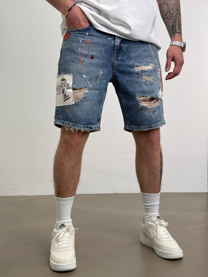 PANTALONI SCURTI DESTROYED SPLASH BLUE PSAS187(2005) (MĂRIME: 34)