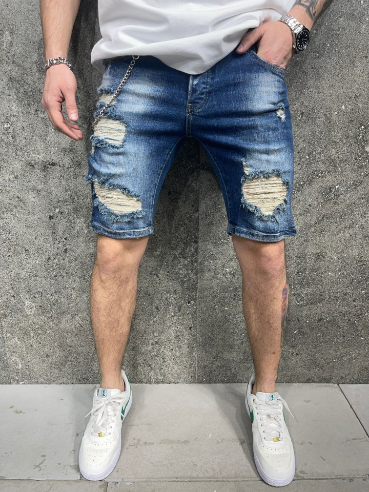 PANTALONI SCURTI MVP RUPTI DARK-BLUE PSAS152(7226) (MĂRIME: 31)