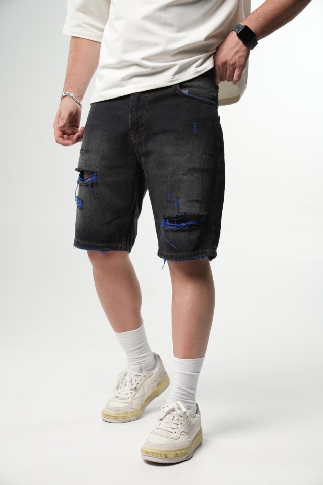 PANTALONI SCURTI RUPTI BLACK-BLUE PSAS211(9520) (MĂRIME: 33)