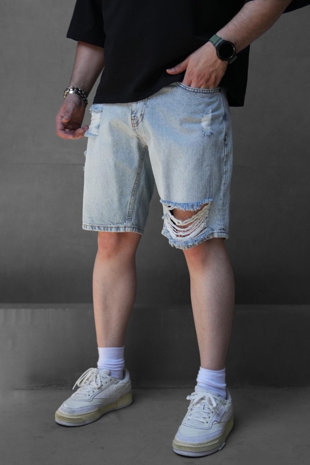 PANTALONI SCURTI RUPTI BLUE-WHITE PSAS210(ES3249) (MĂRIME: 32)