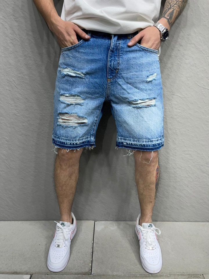 PANTALONI SCURTI RUPTI DESTROYED DEEP-BLUE PSAS124(i0200) (MĂRIME: 33)