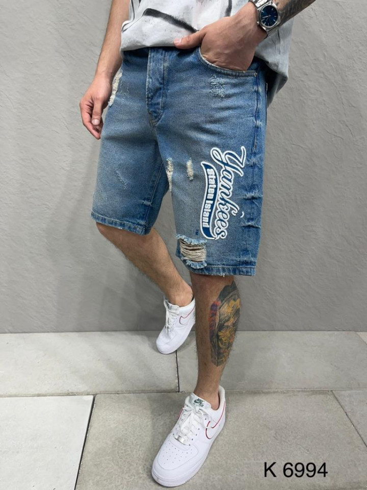 PANTALONI SCURTI RUPTI YANKEES BLUE PSAS120(6994) (MĂRIME: 31)