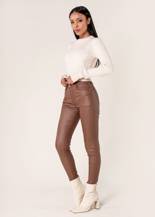 Pantaloni skinny din piele ecologica Maro mat LC001-2 M9