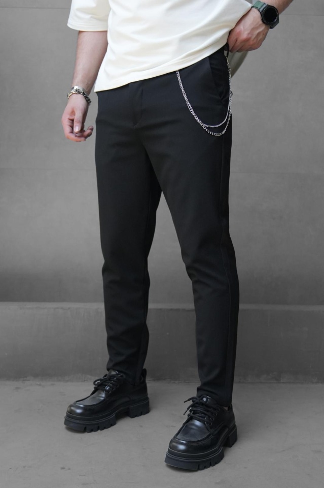 PANTALONI SLIM FIT ZIPPER BLACK BGAS1158(1044-10) (MĂRIME: 32)