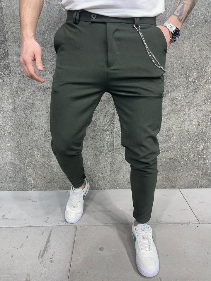 PANTALONI SLIM FIT ZIPPER KHAKI BGAS1001(1044-4) (MĂRIME: 30)