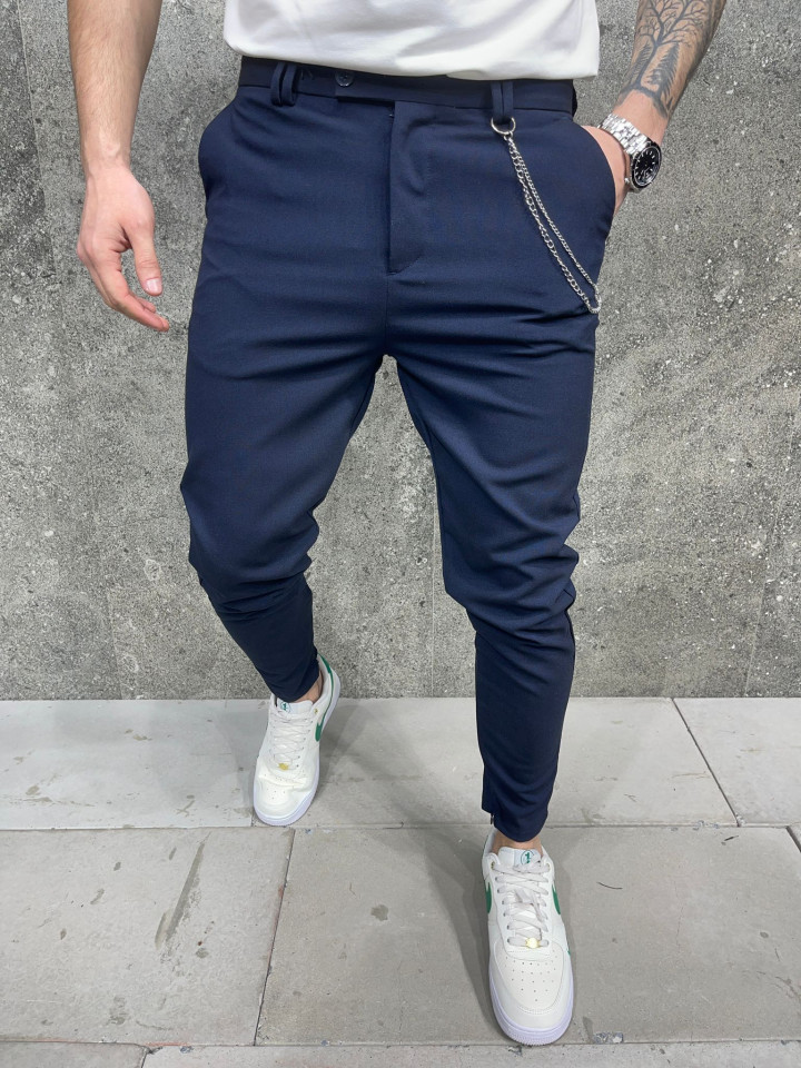 PANTALONI SLIM FIT ZIPPER NAVY-BLUE BGAS1006(1044-4) (MĂRIME: 31)