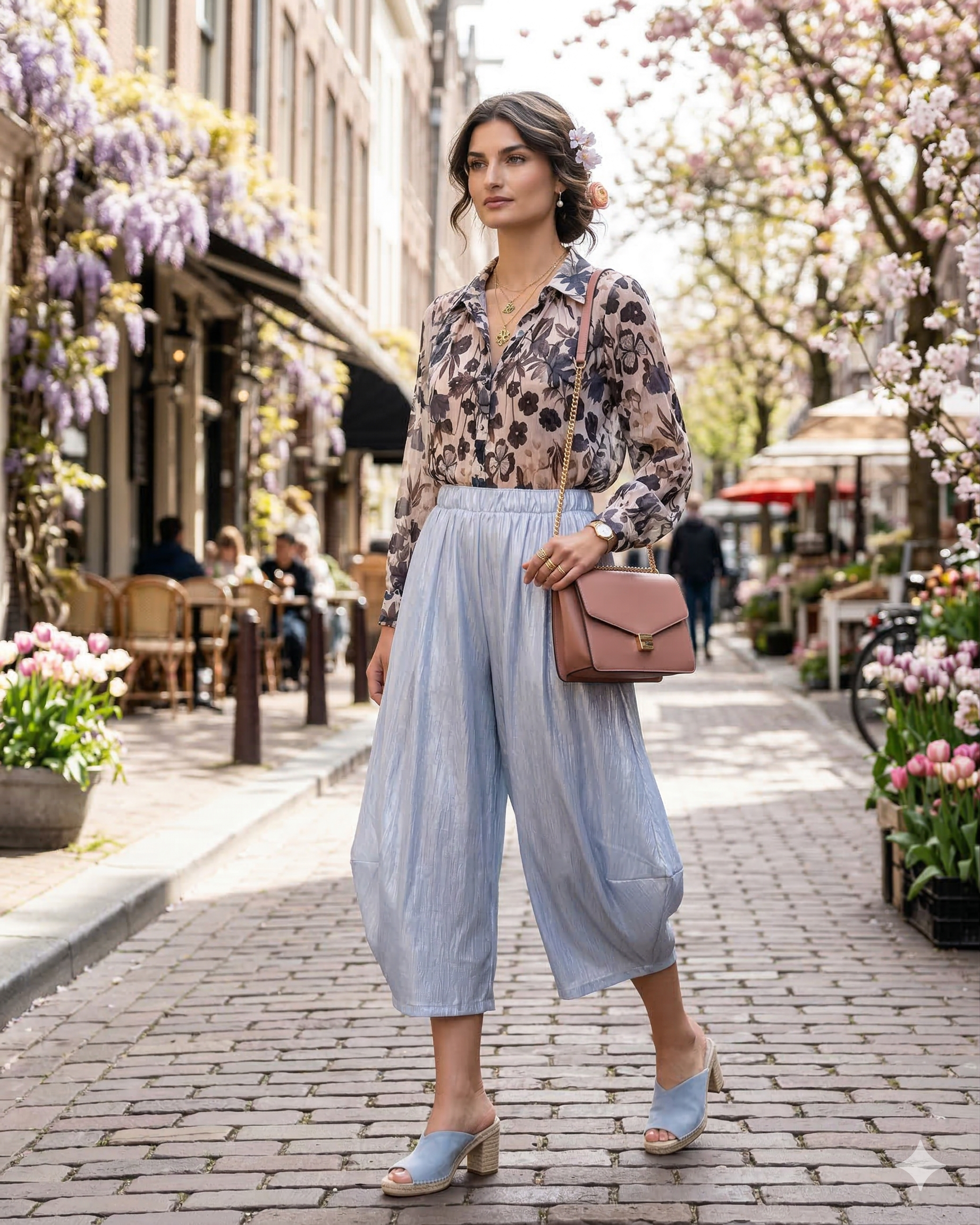 Pantaloni stil balon cu buzunare bleu - Unica S-L