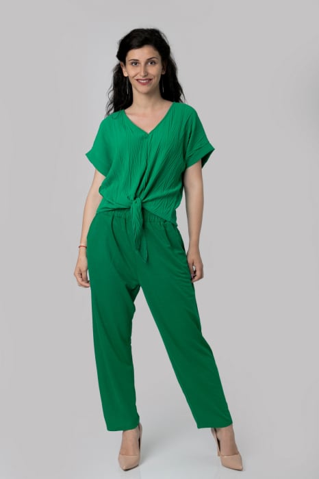 Pantaloni verde smarald casual cu buzunare