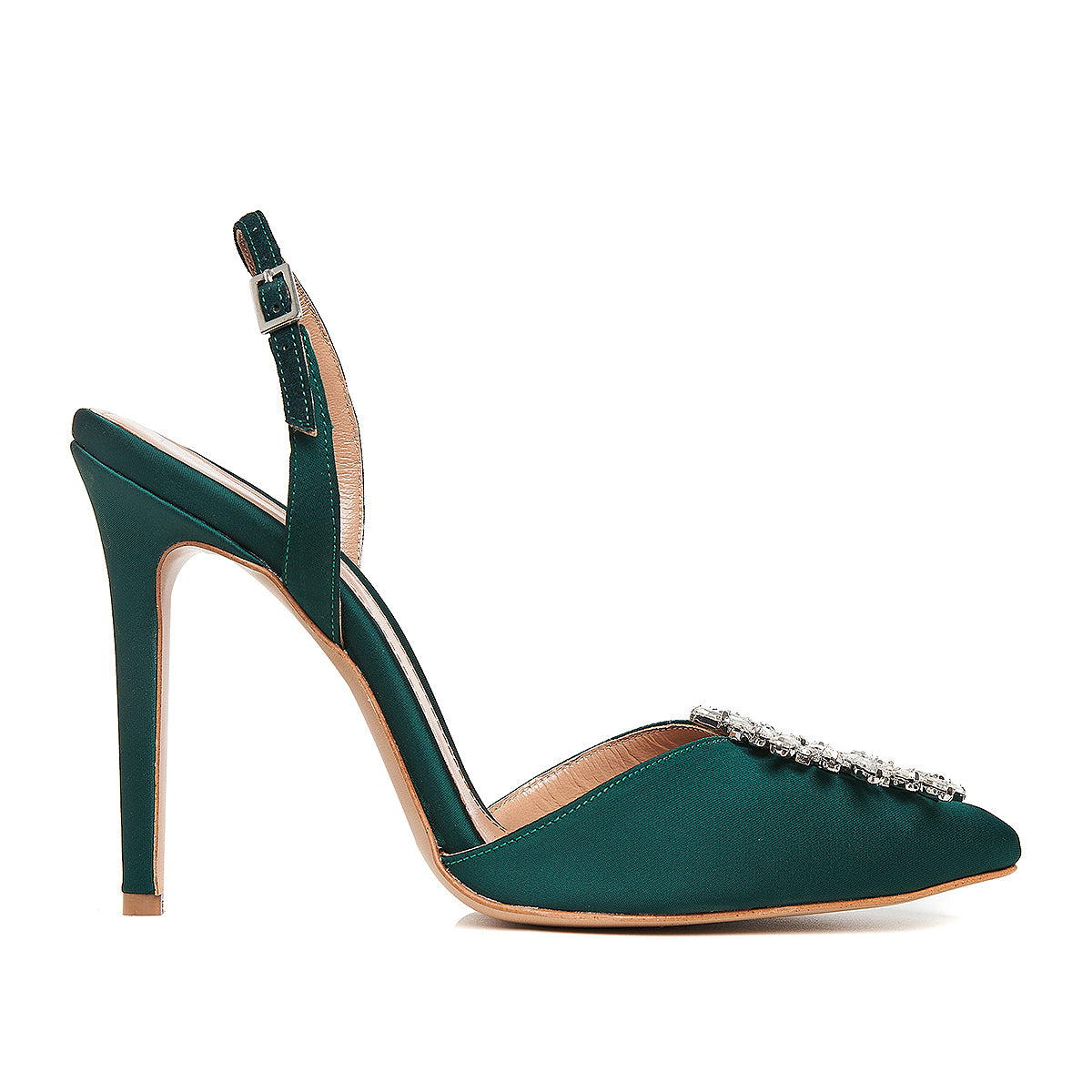 Pantofi Alice Brosa Cristale Satin, Verde Smarald, Editie Limitata - 35 / 11cm