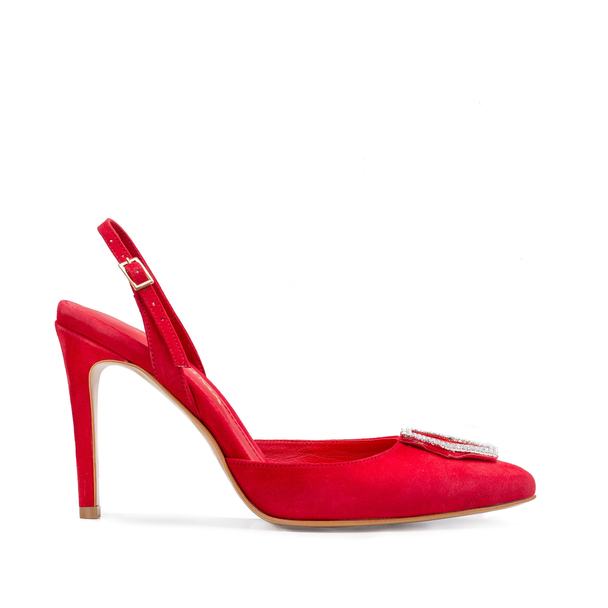 Pantofi Alice Cristale, Piele Intoarsa, Rosii - 37 / 8 cm