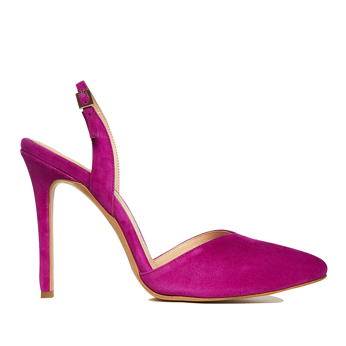 Pantofi Alice Decupat in V, Piele Intoarsa, Fucsia - 35 / 9.5 cm