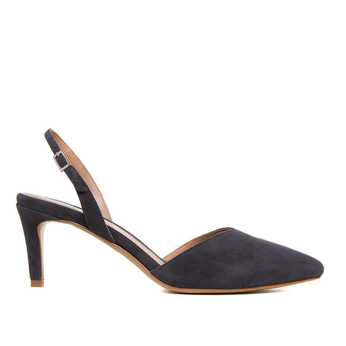 Pantofi Alice Decupat in V, Piele Intoarsa, Gri Inchis - 38 / 6.5 cm
