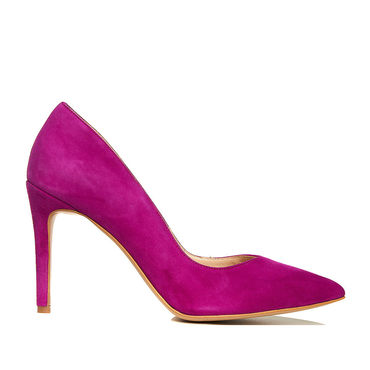 Pantofi Alice Stiletto in V, Piele Intoarsa, Fucsia - 34 / 11 cm