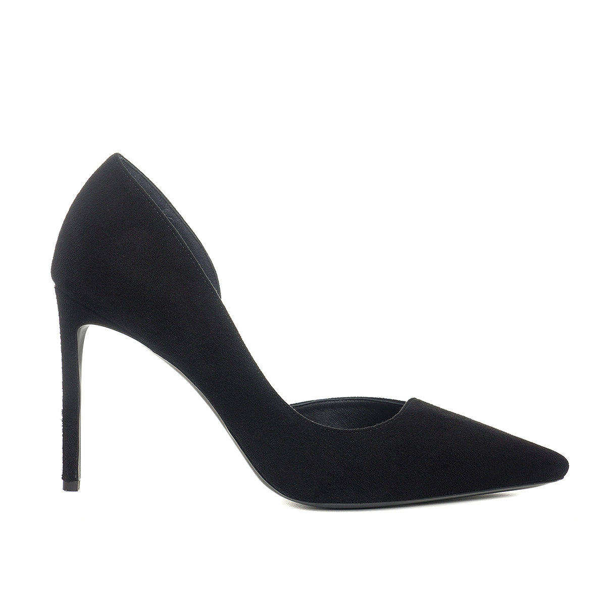 Pantofi Ava cu Decupaj Interior, Piele Intoarsa, Neagra - Premium Collection - 37 / 10 cm