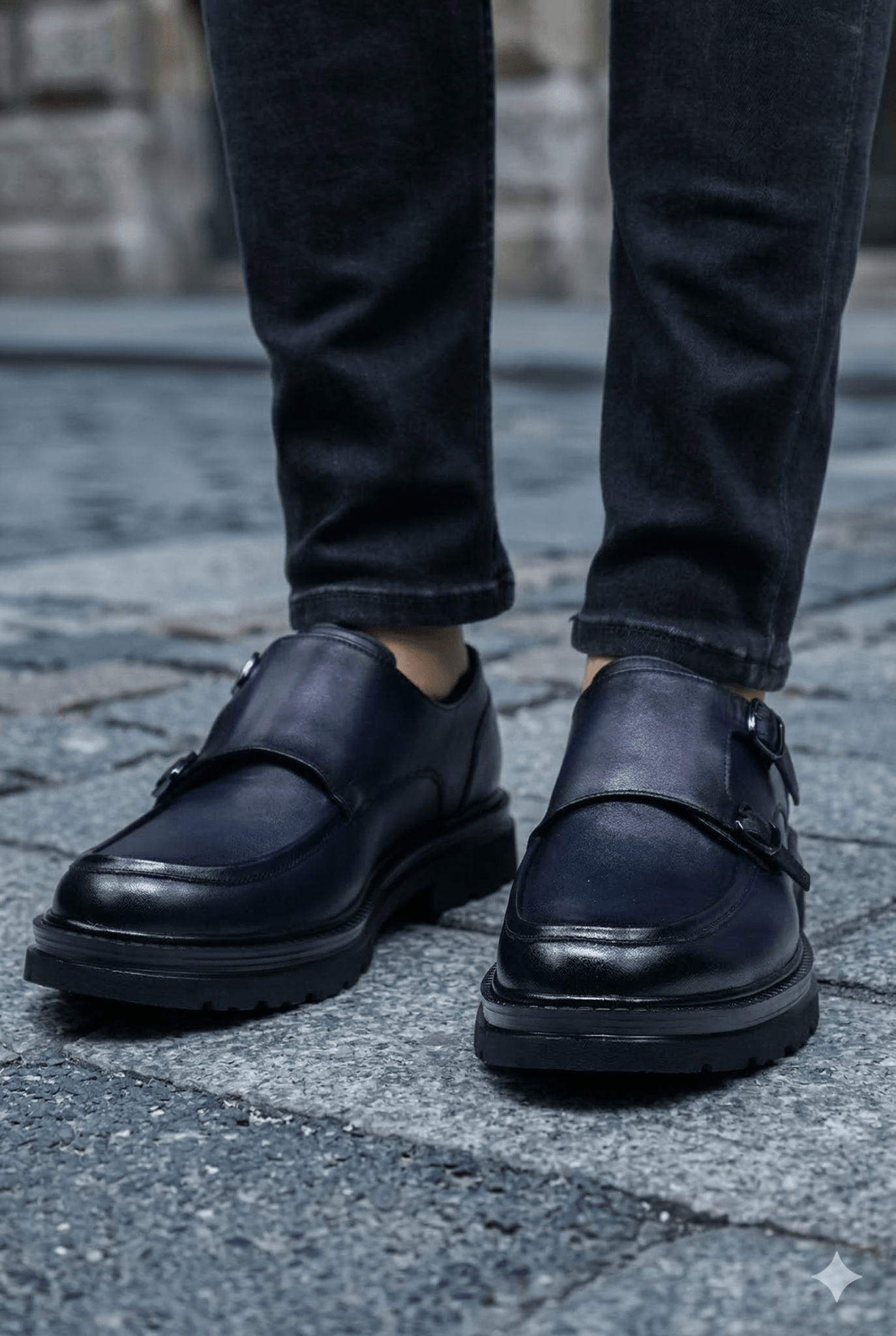 Pantofi Barbati Strap din Piele Naturala Albastri – Grevy Blu