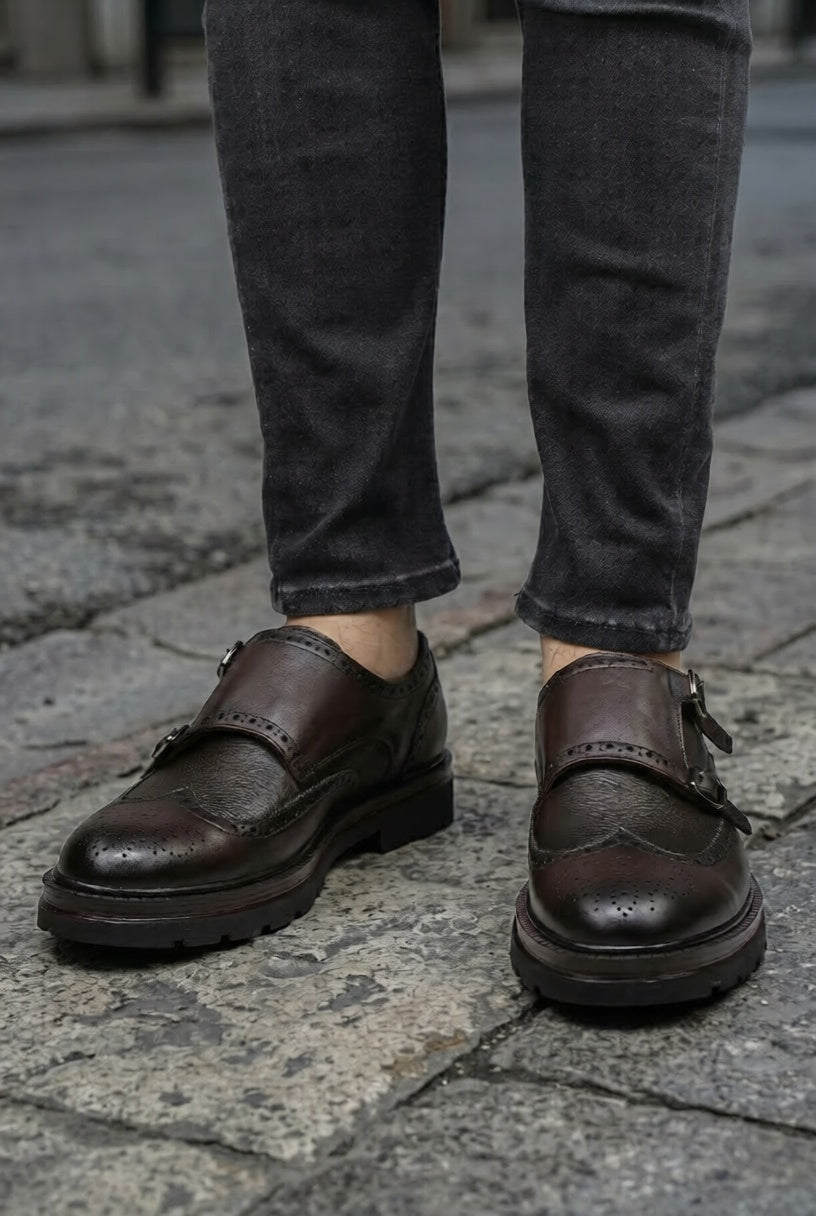 Pantofi Barbati Strap din Piele Naturala –Gryg Brown