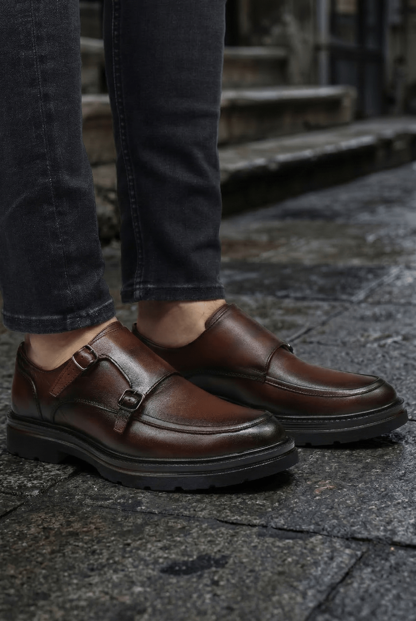 Pantofi Barbati Strap din Piele Naturala Maro – Grevy Brown