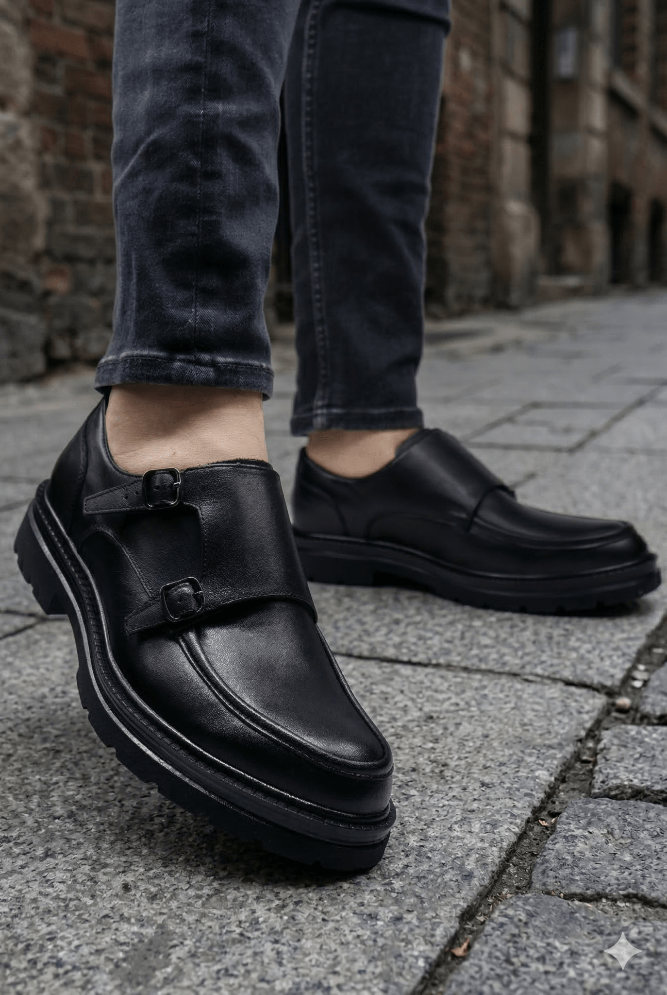 Pantofi Barbati Strap din Piele Naturala Negri – Grevy Black