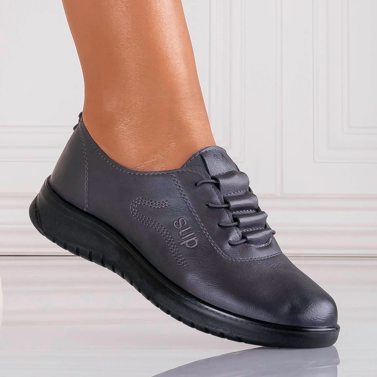 Pantofi casual akayla Gri piele ecologica