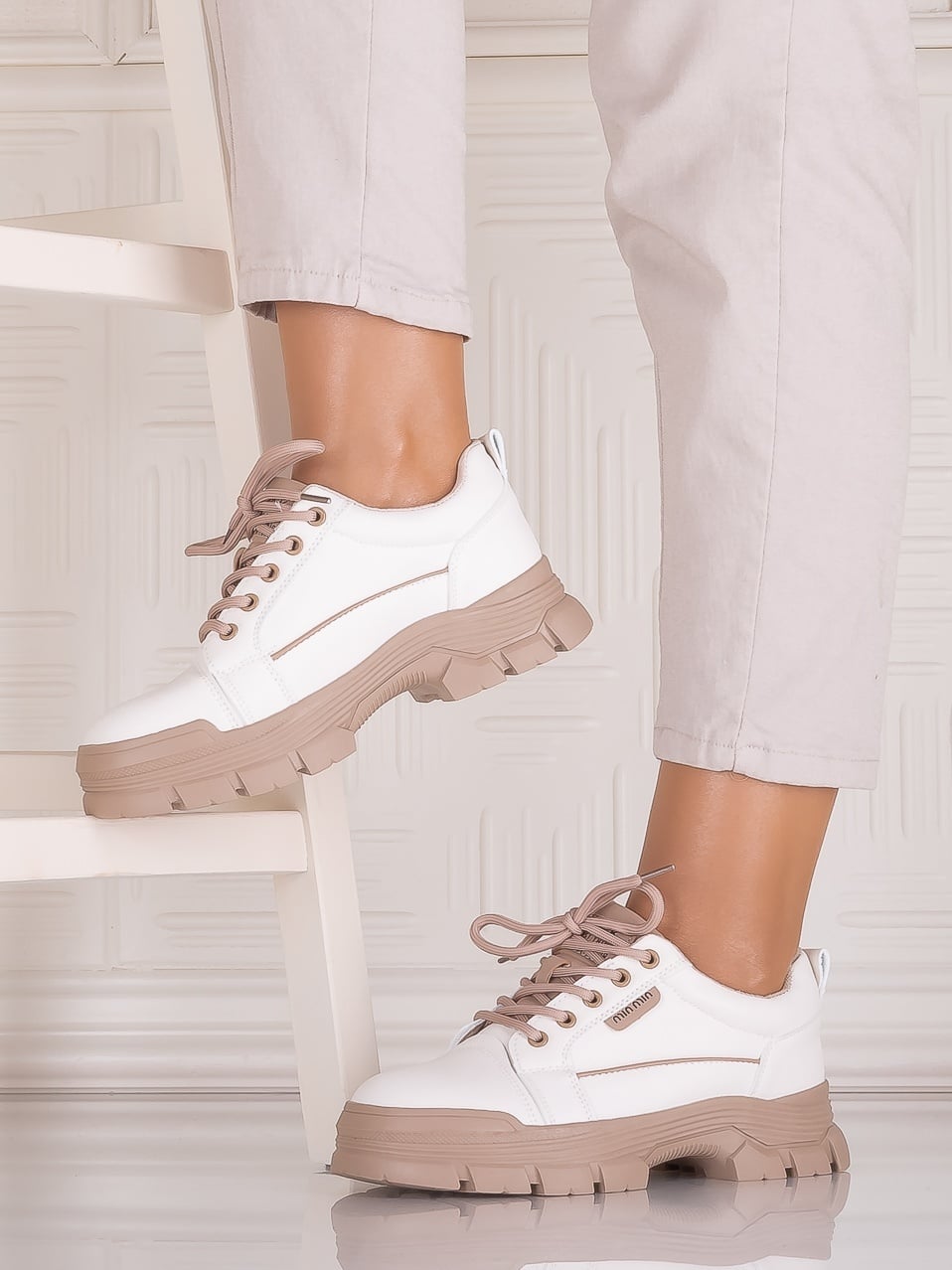Pantofi casual Alb-Bej dama din Piele Ecologica Astoia