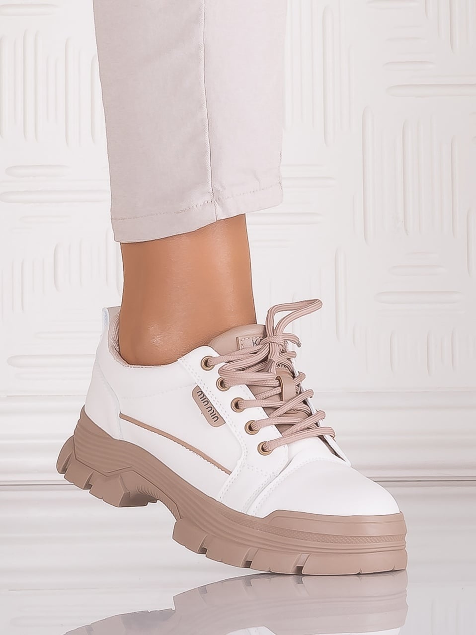 Pantofi casual Alb-Bej dama din Piele Ecologica Astoia - poza 3