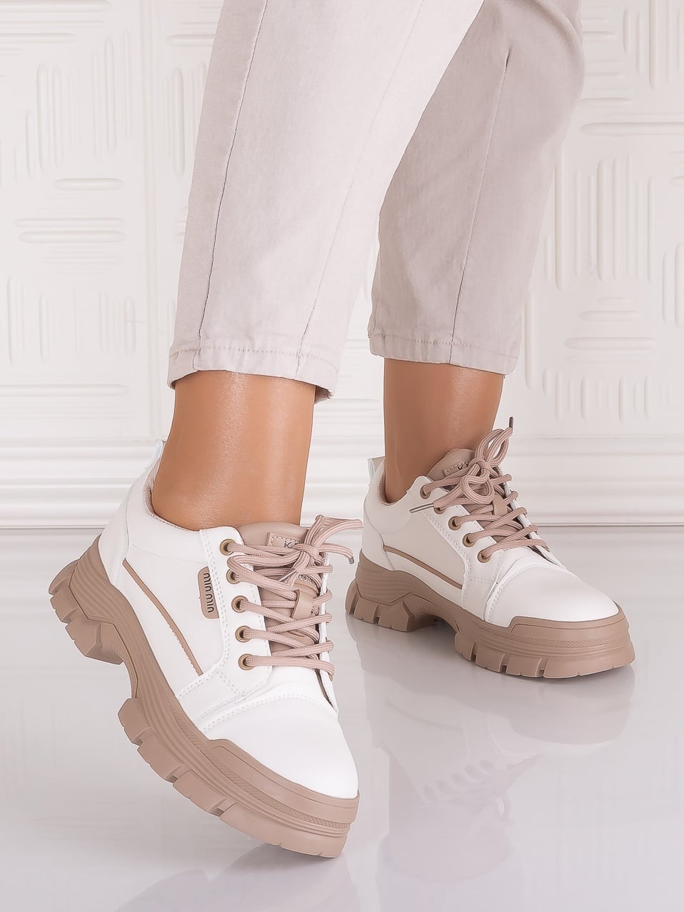 Pantofi casual Alb-Bej dama din Piele Ecologica Astoia - poza 4